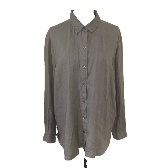 J. Jill Tops - J. JILL LOVE LINEN Womens Sz L Gray Button Up Long Sleeve Shirt Top Coastal